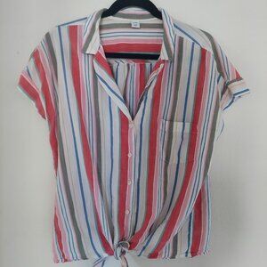 Old Navy pinstripe button down shirt size white with multicolored stripes
